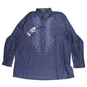 Barong Filipino shirt grey long sleeve embroidered button NEW NWT sz XXL mens